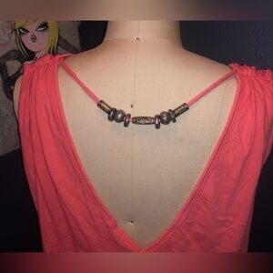 Victoria Secret Coral Pink Colored Cover Up Dress Beaded Back Cinch Tie Waist S